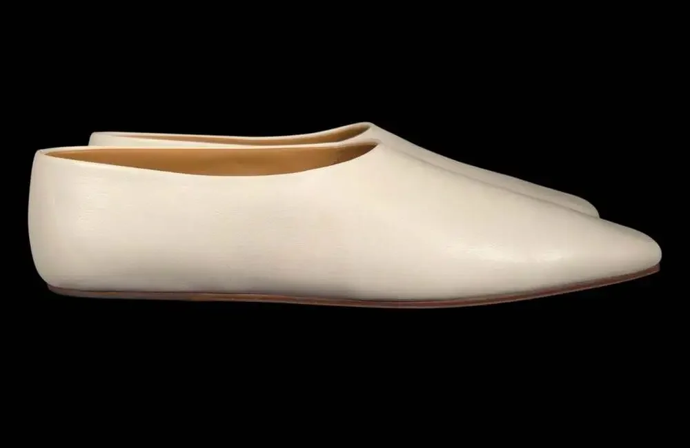 The Row Square Toe Pump US 9 EU 39 Off White Leather Flat Ballet Slipper $990